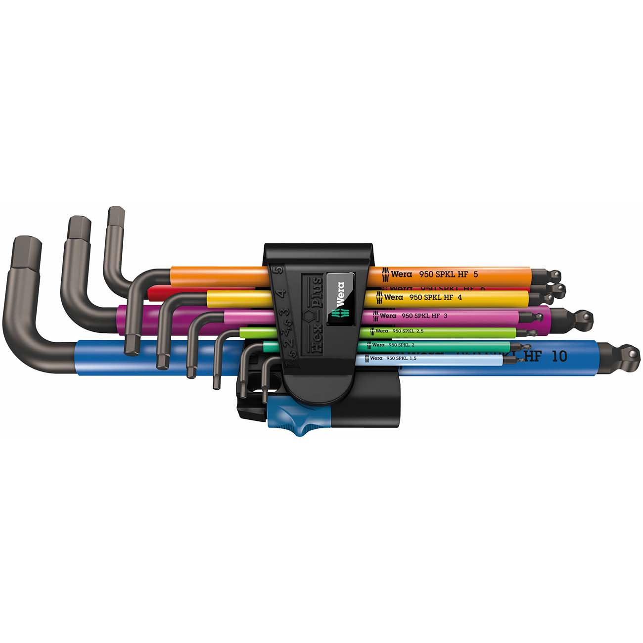 Wera Metric Hex-Plus Color Coded Long Shaft L-Key Wrench with Hold Function Set (9-Piece)