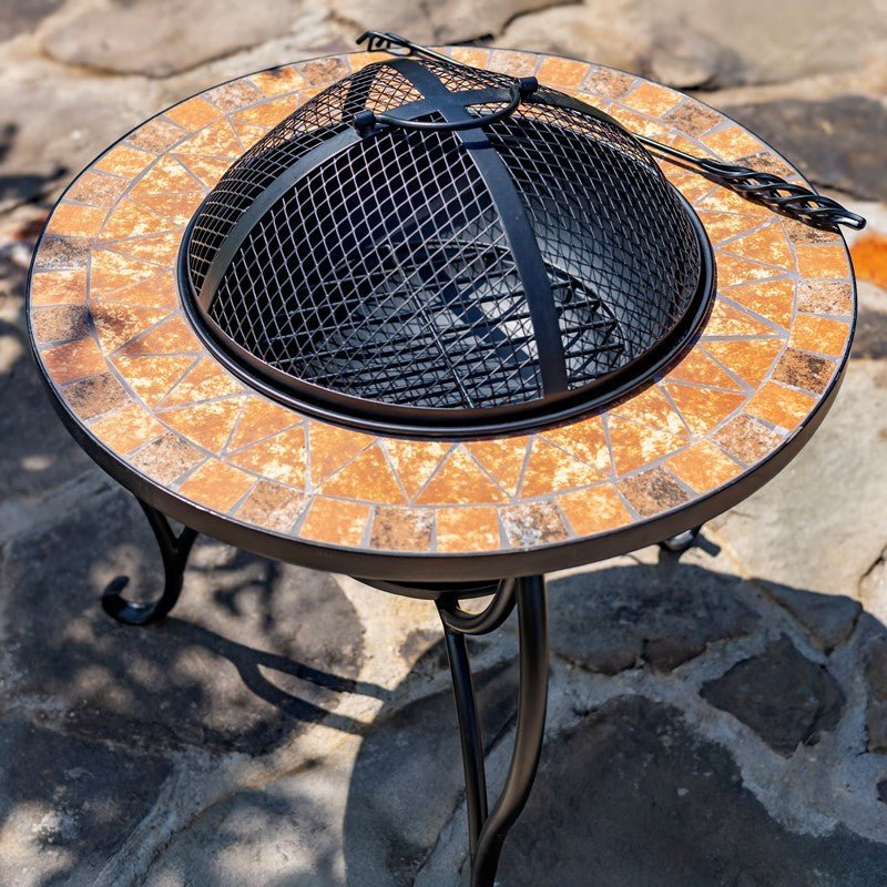 25.6"D. Round Mosaic Tile Metal Fire Pit "Shenandoah" - Clinch River Fishing USA