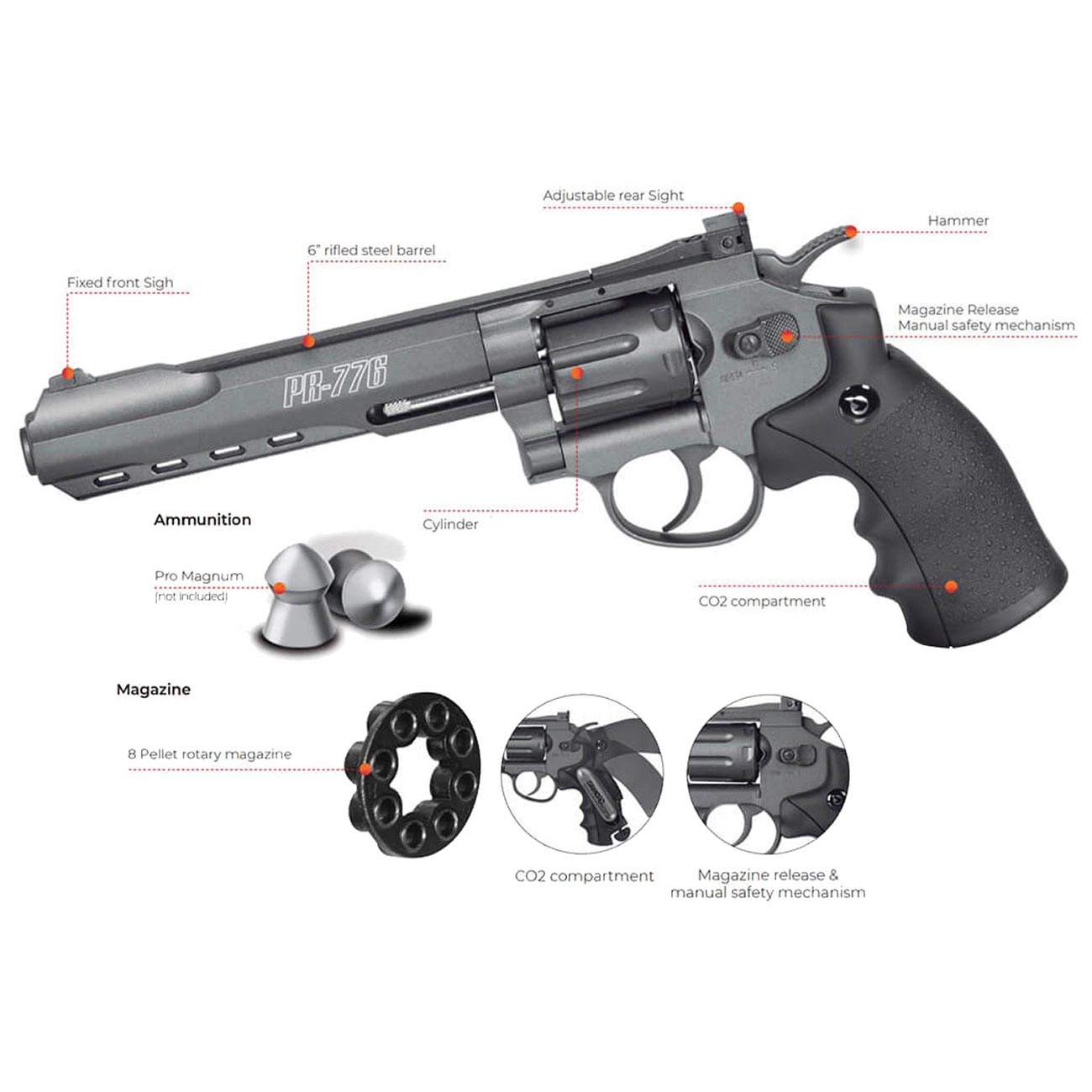 Gamo PR-776 6" BARREL PELLET PISTOL .177