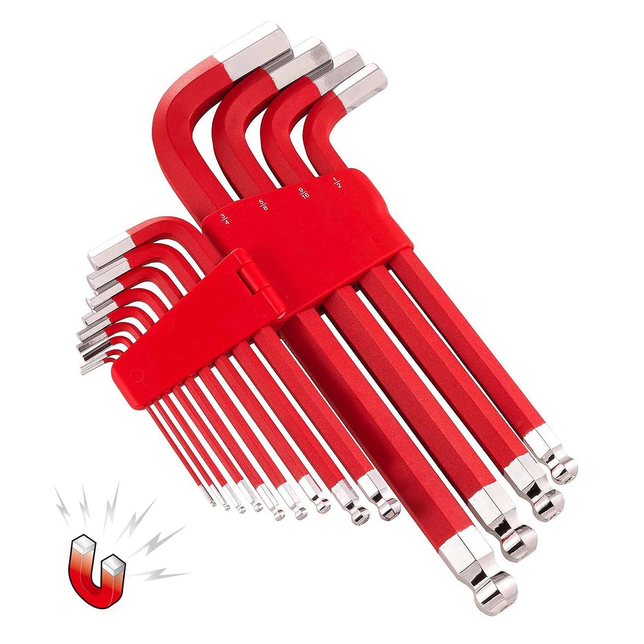 Powerbuilt Red SAE Long Arm Magnetic Hex Key Wrench Set (13 Piece Set)