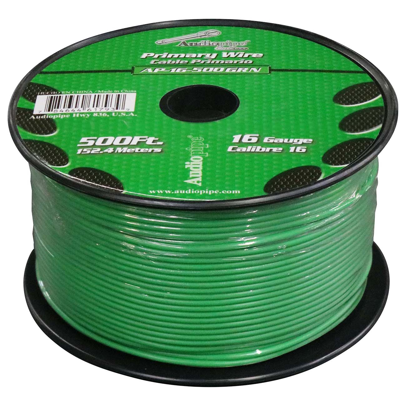Audiopipe Primary Wire 16-Gauge 500 Foot Spool - Green