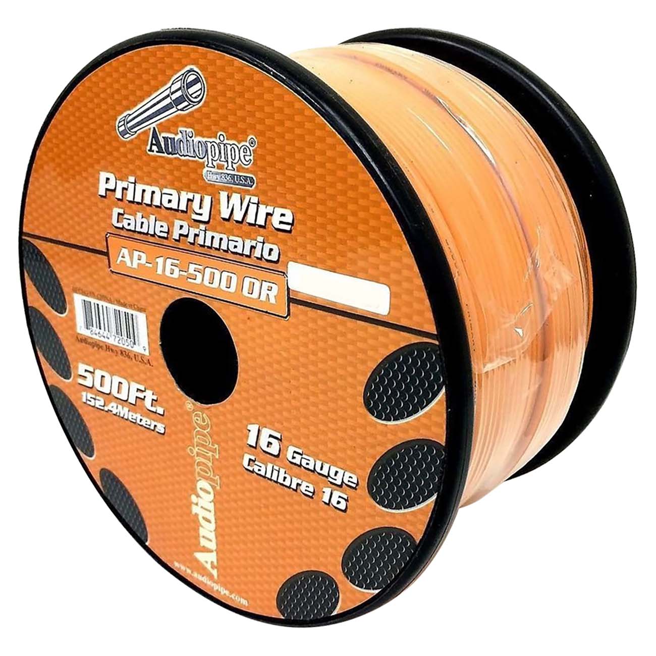 Audiopipe Primary Wire 16-Gauge 500 Foot Spool - Orange