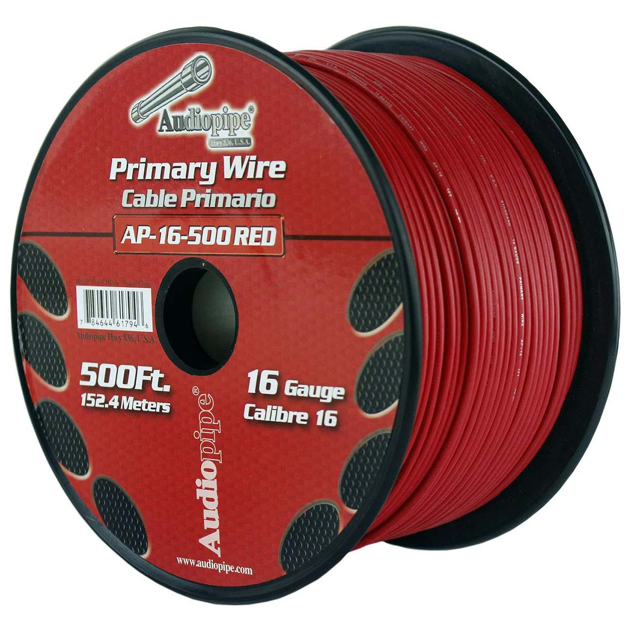 Audiopipe Primary Wire 16-Gauge 500 Foot Spool - Red