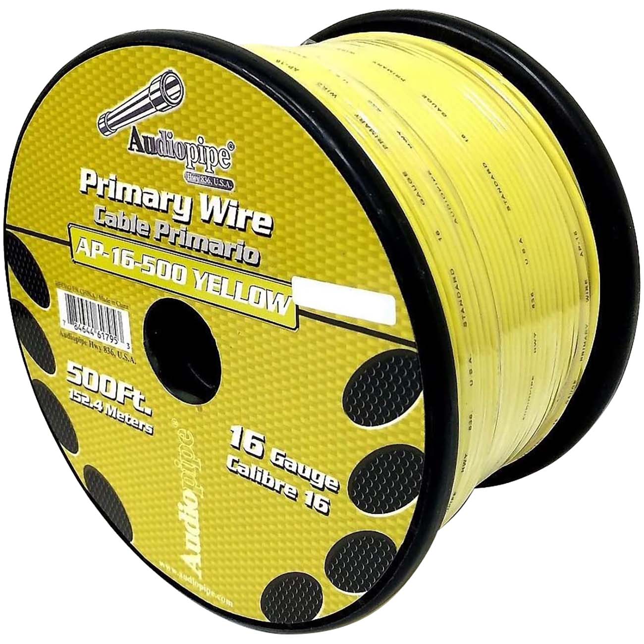 Audiopipe Primary Wire 16-Gauge 500 Foot Spool - Yellow