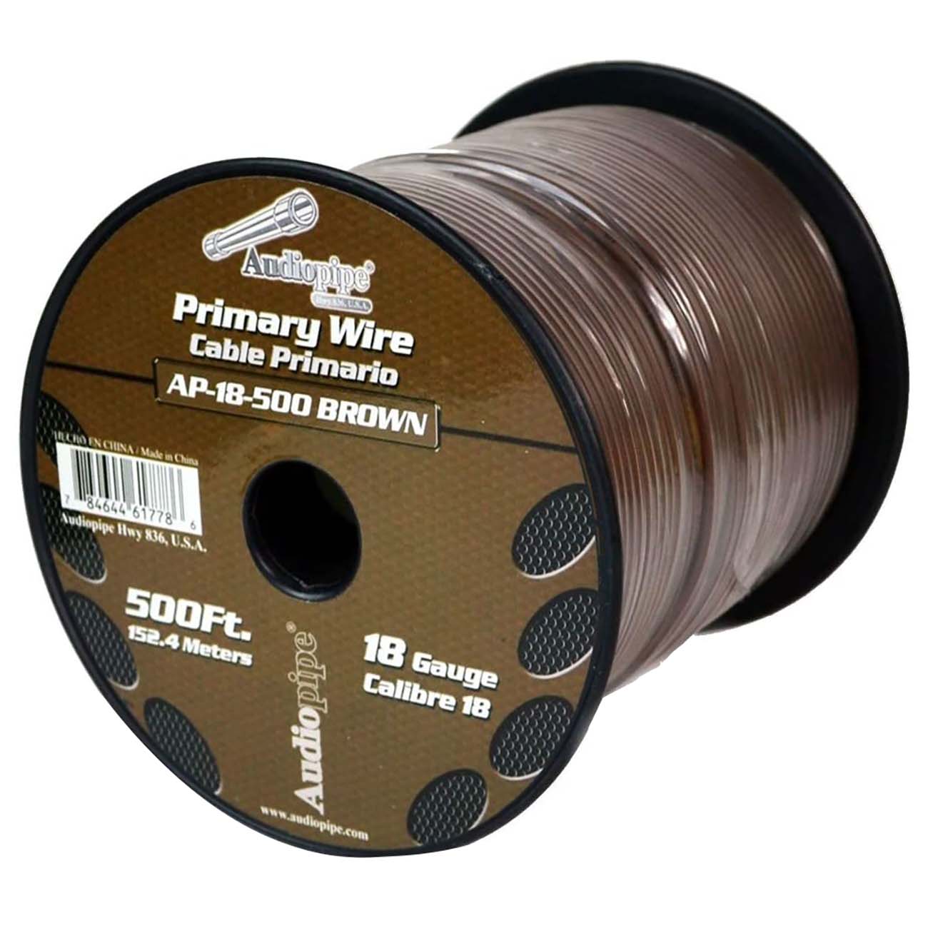 Audiopipe Primary Wire 18-Gauge 500 Foot Spool - Brown