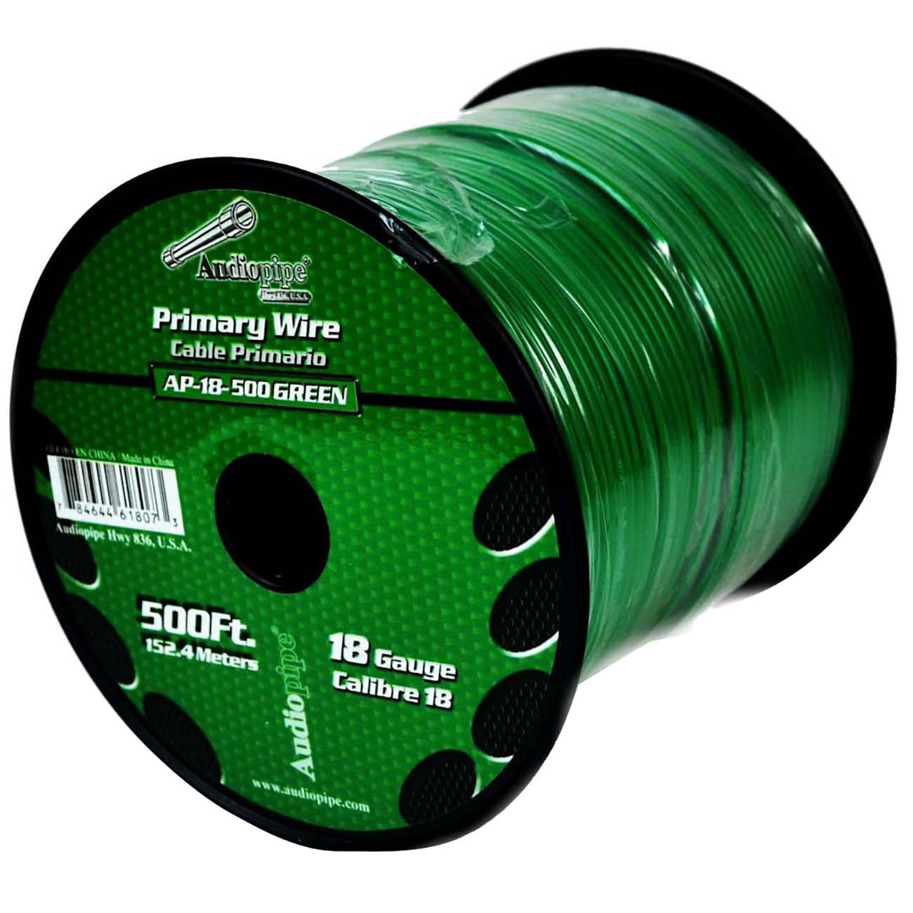 Audiopipe Primary Wire 18-Gauge 500 Foot Spool - Green