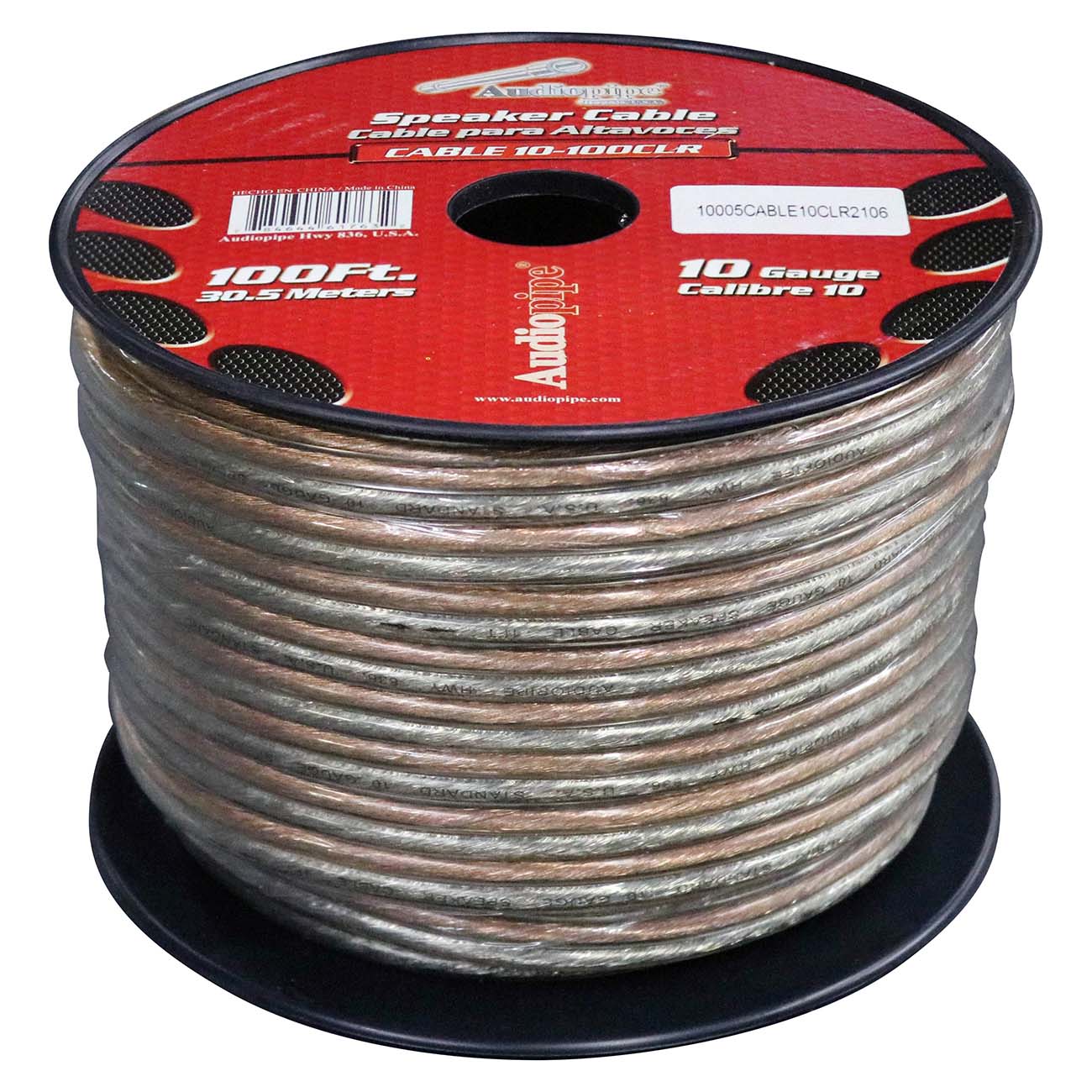 Audiopipe Speaker Wire 10-Gauge 100 Foot Spool - Clear Insulation