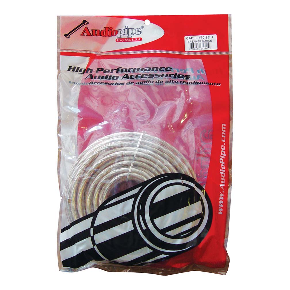 Audiopipe Speaker Wire 10-Gauge 25 Foot Poly Bagged - Clear Insulation