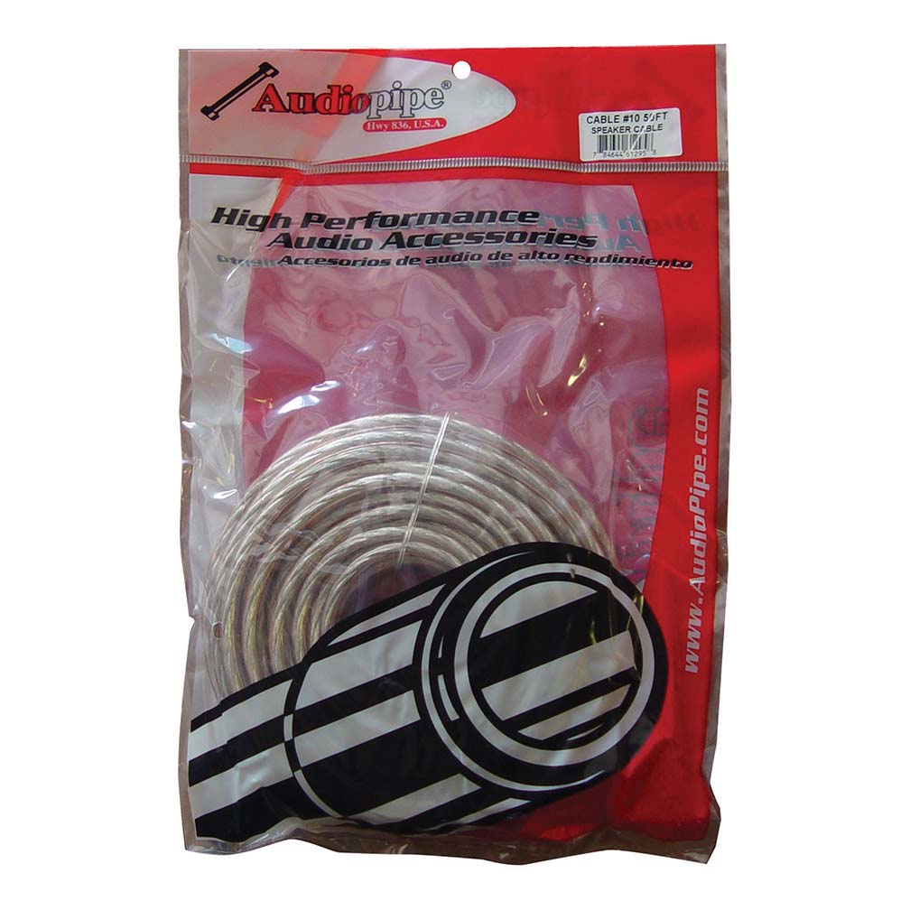 Audiopipe Speaker Wire 10-Gauge 50 Foot Poly Bagged - Clear Insulation