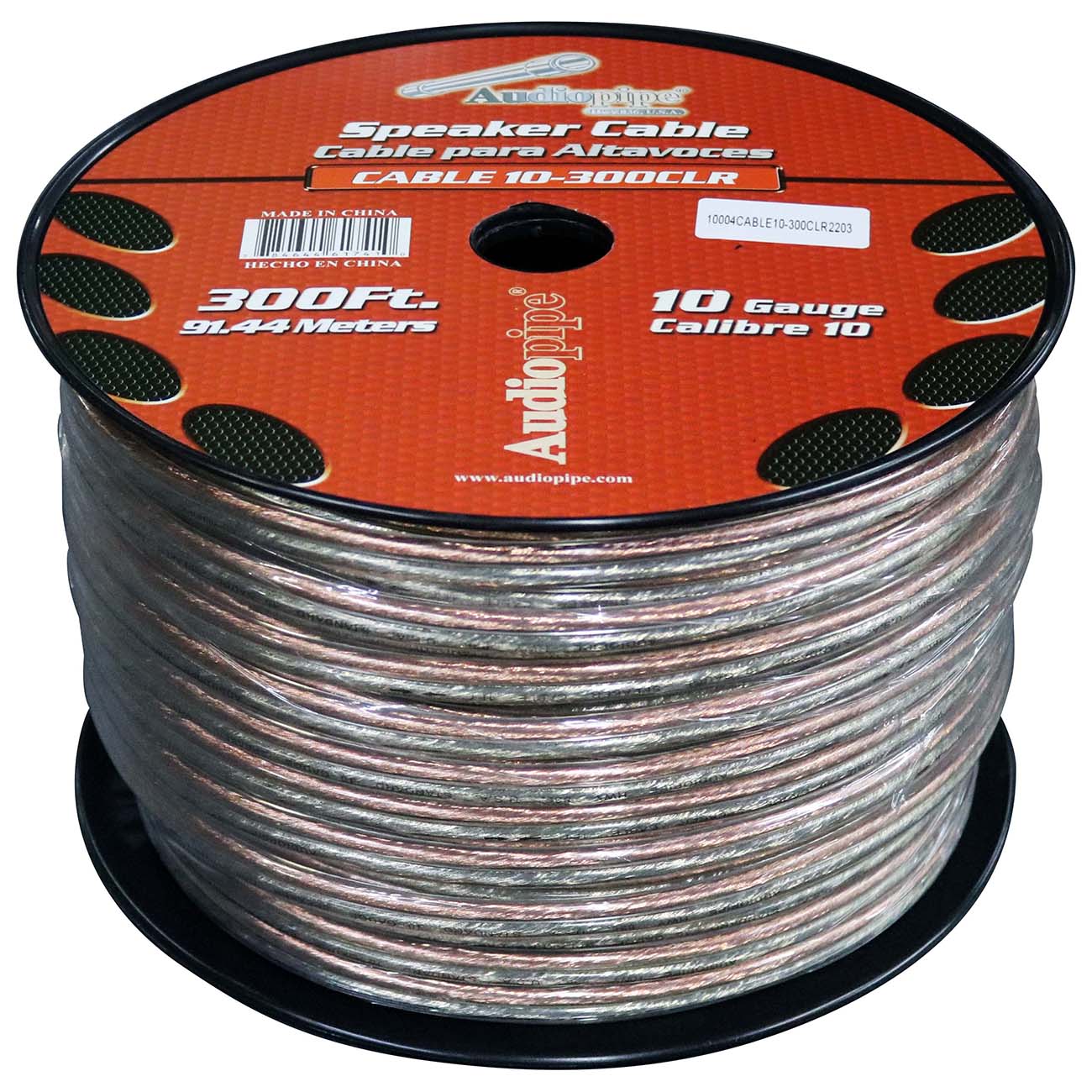 Audiopipe Speaker Wire 10-Gauge 300 Foot Spool - Clear Insulation