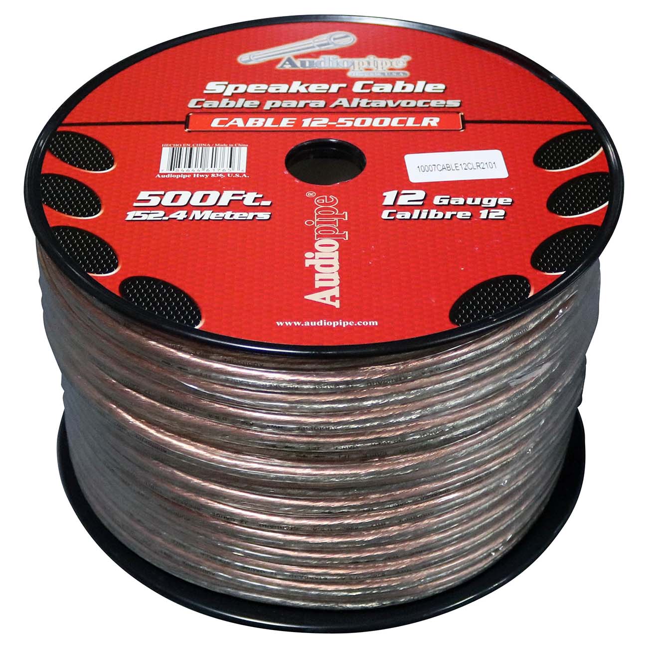 Audiopipe Speaker Wire 12-Gauge 500 Foot Spool - Clear Insulation
