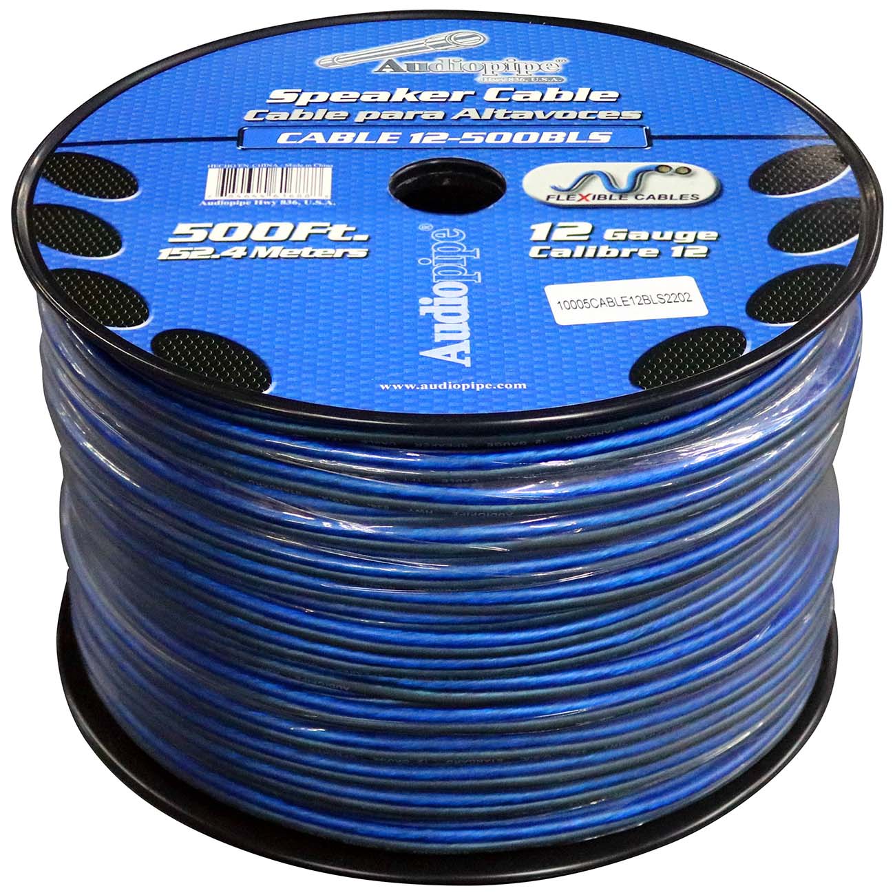 Audiopipe Speaker Wire 12-Gauge 500 Foot Spool - Blue/Clear