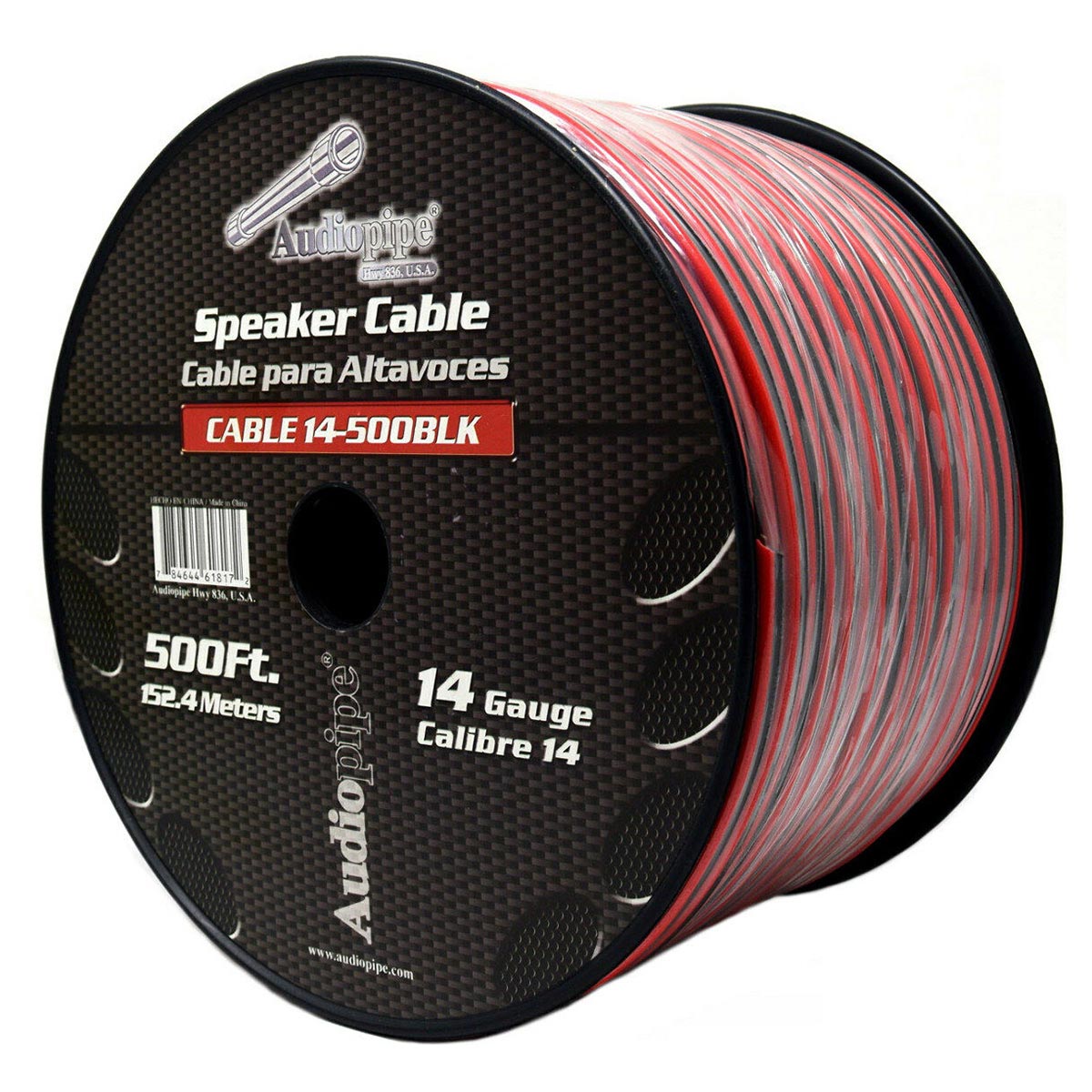 Audiopipe Speaker Wire 14-Gauge 500 Foot Spool - Black/Red