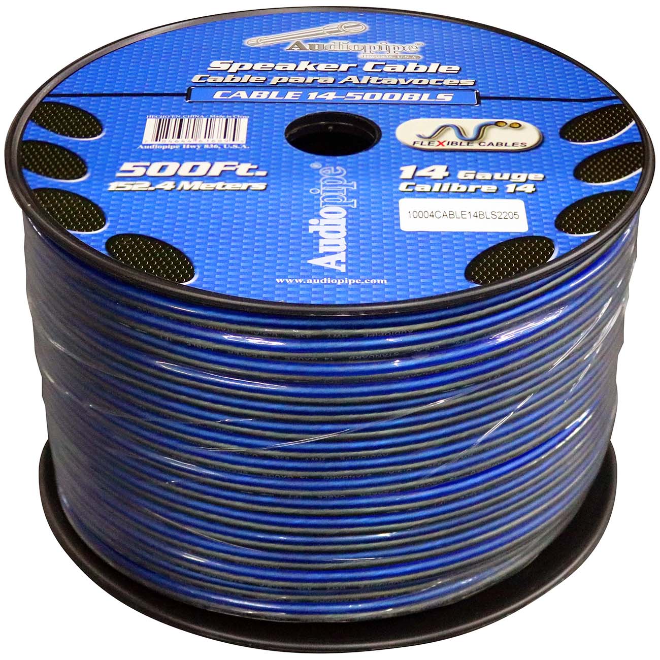 Audiopipe Speaker Wire 14-Gauge 500 Foot Spool - Blue/Clear