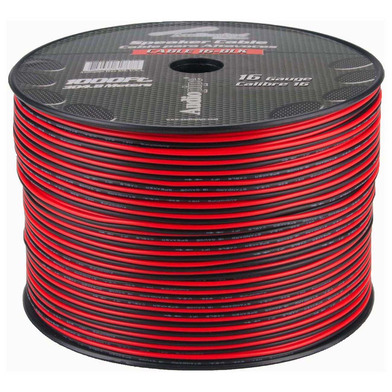 Audiopipe Speaker Wire 16-Gauge 1000 Foot Spool - Black/Red