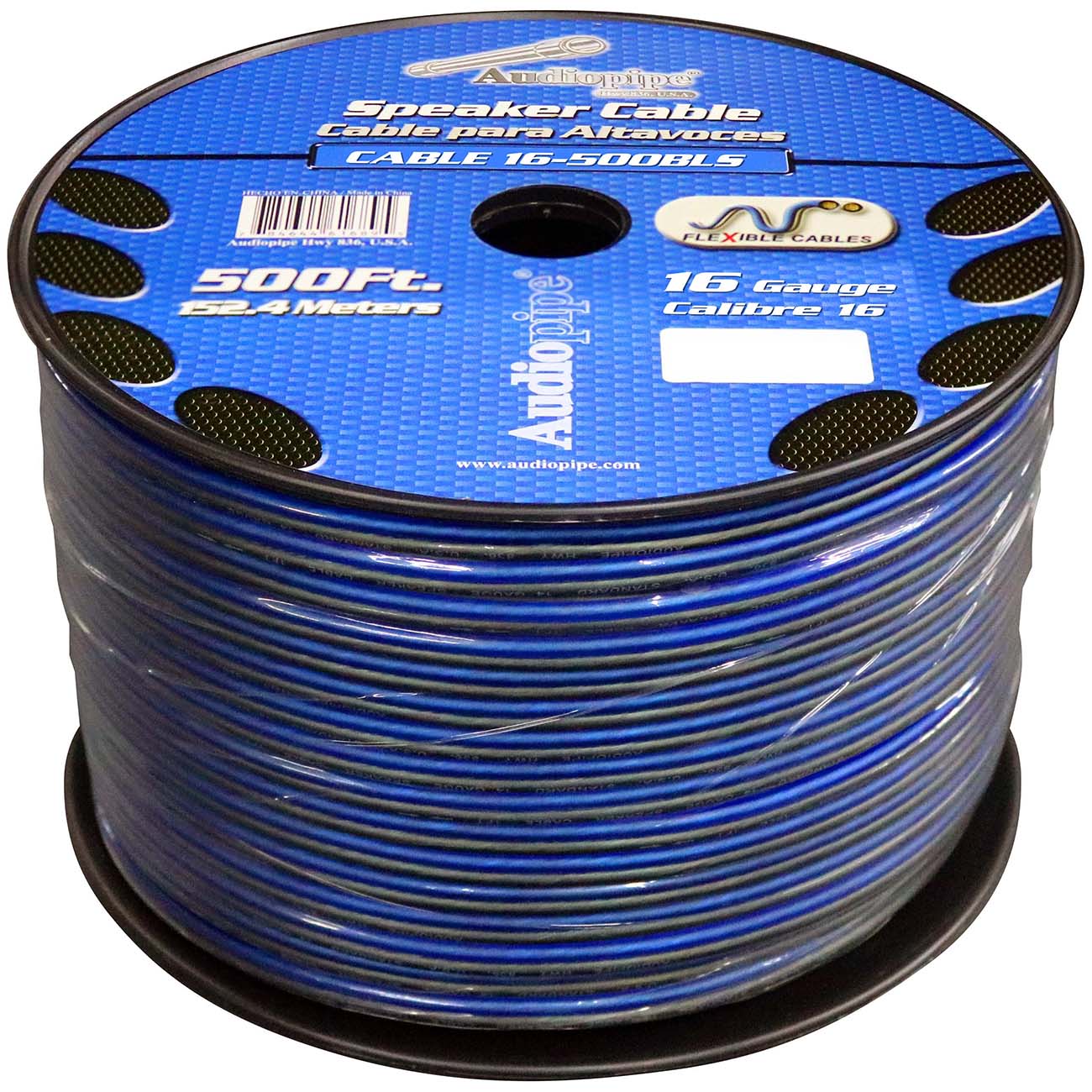 Audiopipe Speaker Wire 16-Gauge 500 Foot Spool - Blue/Clear