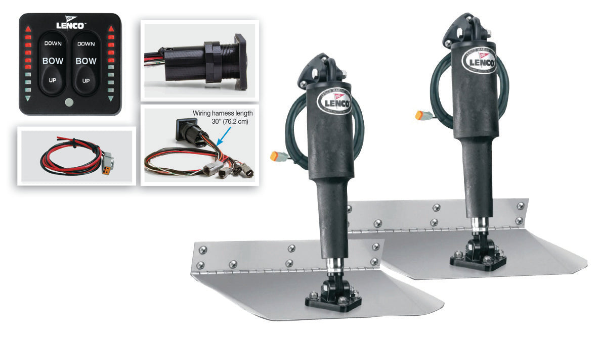 Lenco 12inx12in Standard Mount Trim tab Kit 12v with LED Integrated Switch