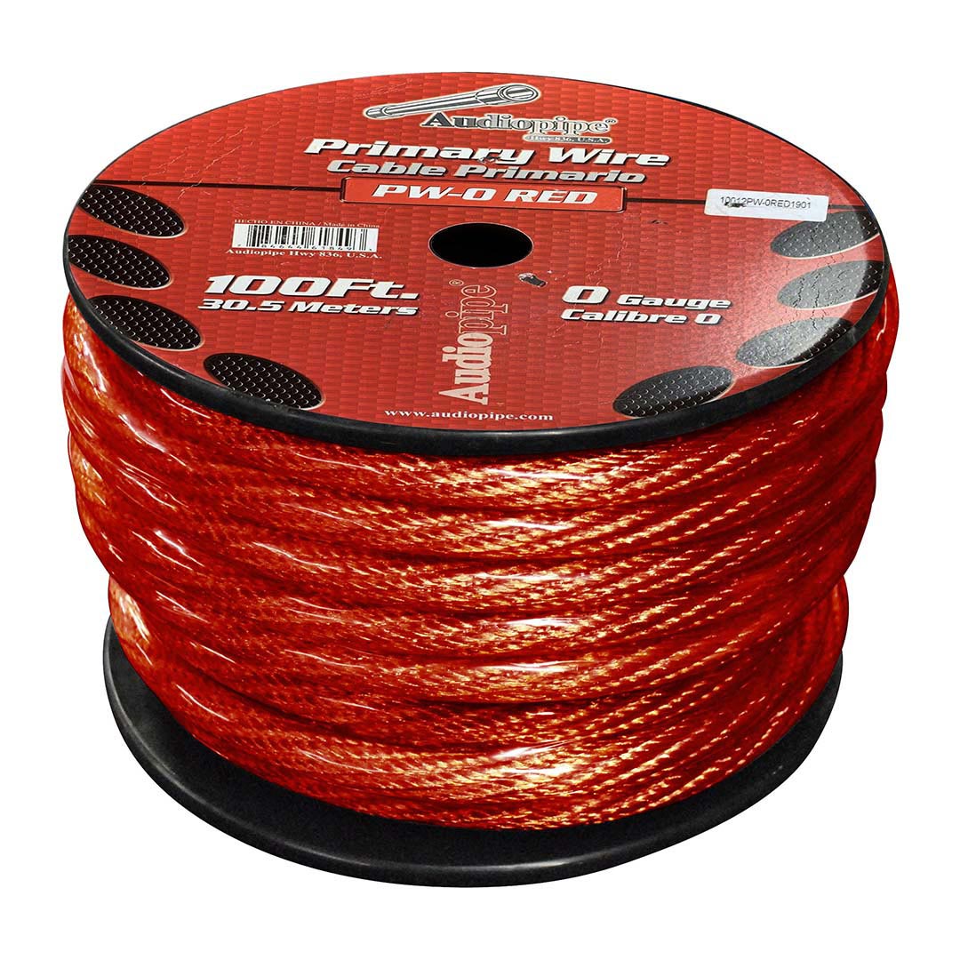 Audiopipe Power Cable 0-Gauge 100 Foot Spool - Red