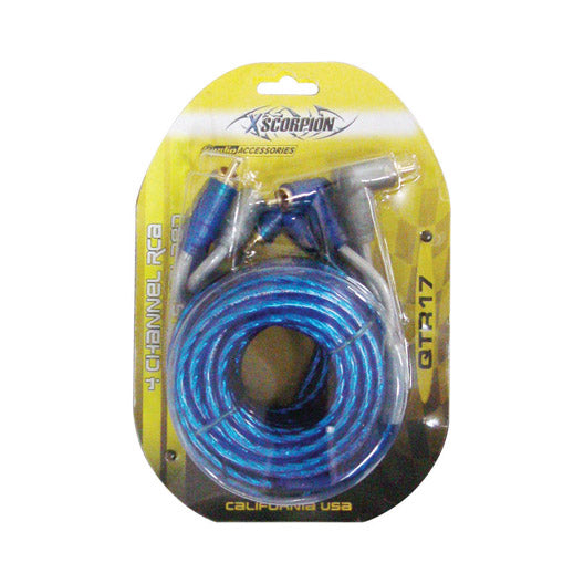 XScorpion 17Ft. 4-Channel Triple Shielded RCA Cable (Blue/Gray)