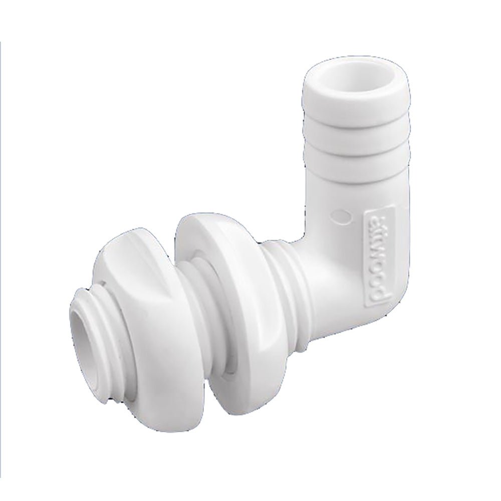 Attwood White Plastic 90 Degree Thru - Hull Connector - 1 - 1/8" Inner Diameter - Clinch River Fishing USA