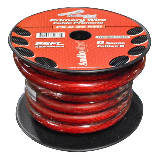 Audiopipe Power Cable 0 - Gauge 25 Foot Spool - Red - Clinch River Fishing USA