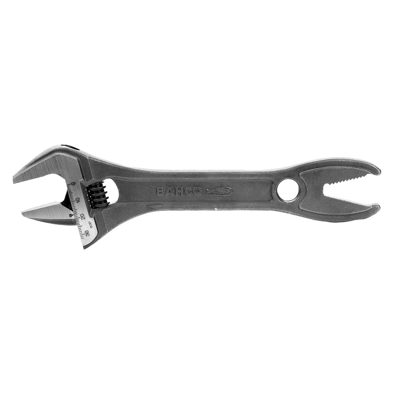 Bahco 8" Shark Wide Jaw Adjustable Wrench with Serrated Pipe Jaws and Phosphate Finish - Clinch River Fishing USA