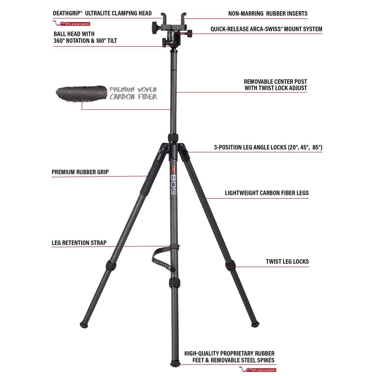 BOG Deathgrip Sherpa Light Weight Carbon Fiber Shooting Tripod - Clinch River Fishing USA