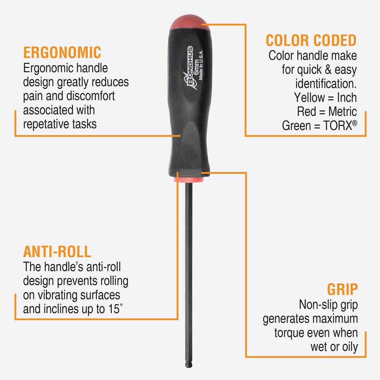 Bondhus Balldriver Metric HEX Ball End Screwdrivers 1.5mm to 10MM (9 Piece) - Clinch River Fishing USA