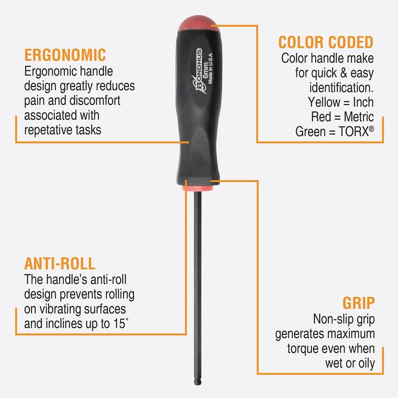 Bondhus Balldriver Metric HEX Ball End Screwdrivers 1.5mm to 5MM (6 Piece) - Clinch River Fishing USA