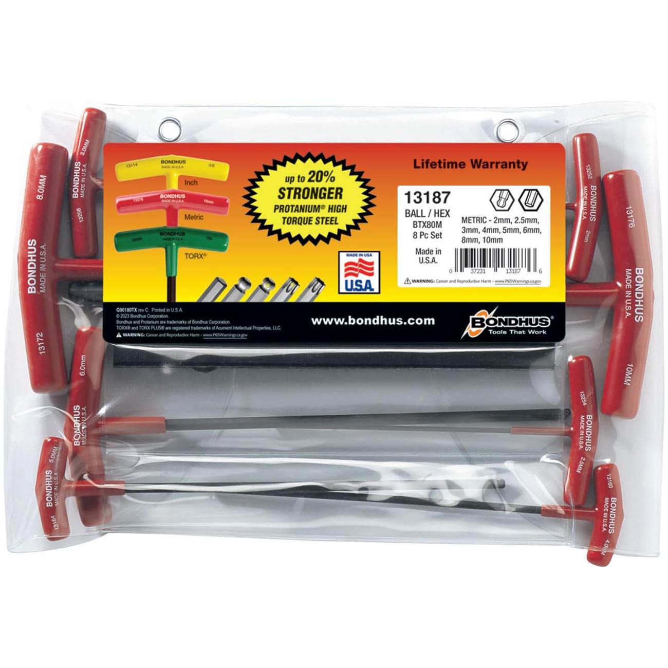 Bondhus Balldriver Metric HEX Ball End T-Handle Wrenches 2mm to 10MM (8 Piece) - Clinch River Fishing USA