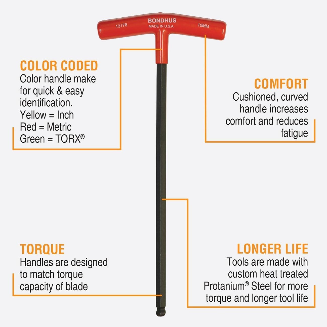 Bondhus Balldriver Metric HEX Ball End T-Handle Wrenches with Stand 2 to 10mm (8 Piece) - Clinch River Fishing USA