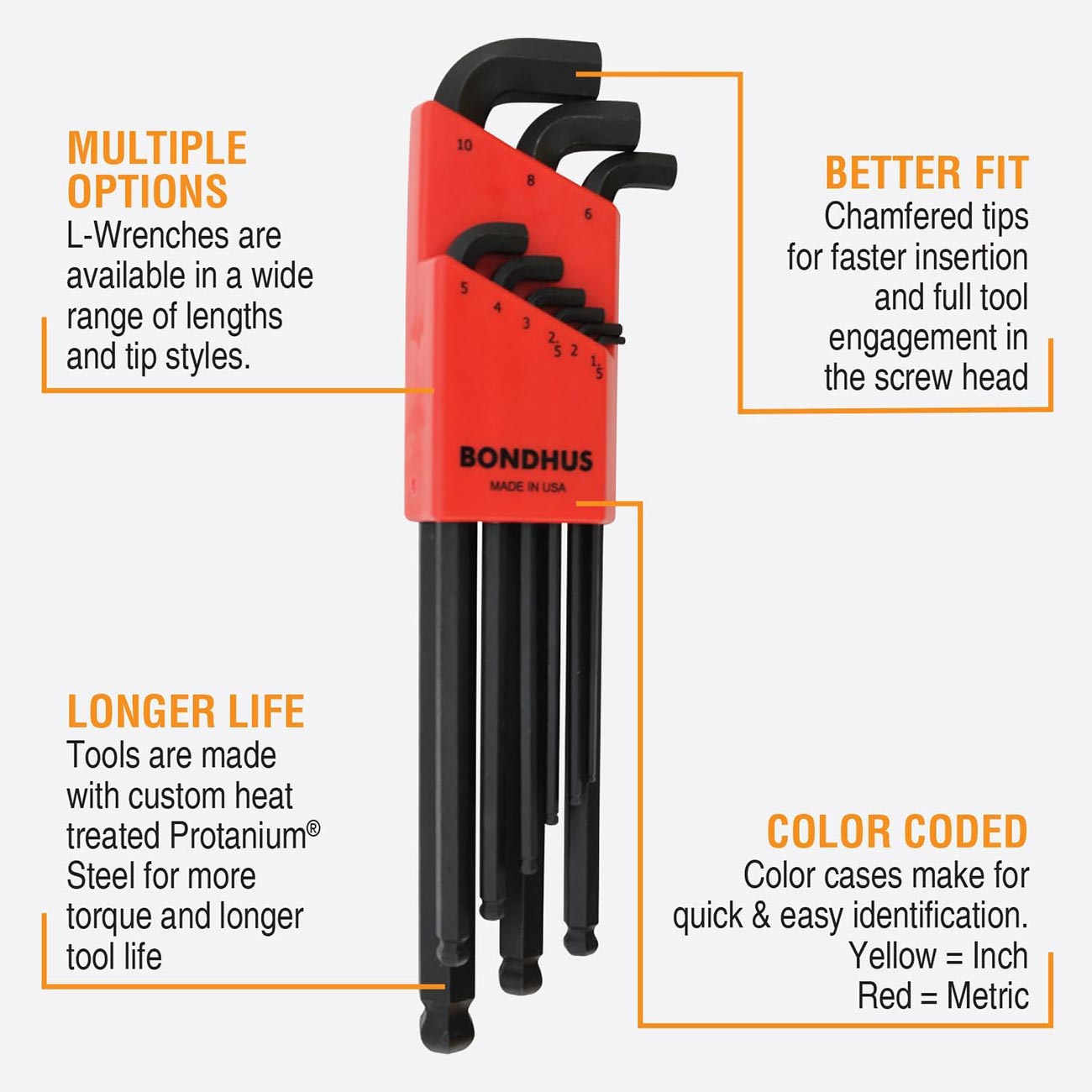 Bondhus Balldriver Stubby Metric Ball End HEX L-Keys: 1.5mm to 10mm (9 Piece) - Clinch River Fishing USA