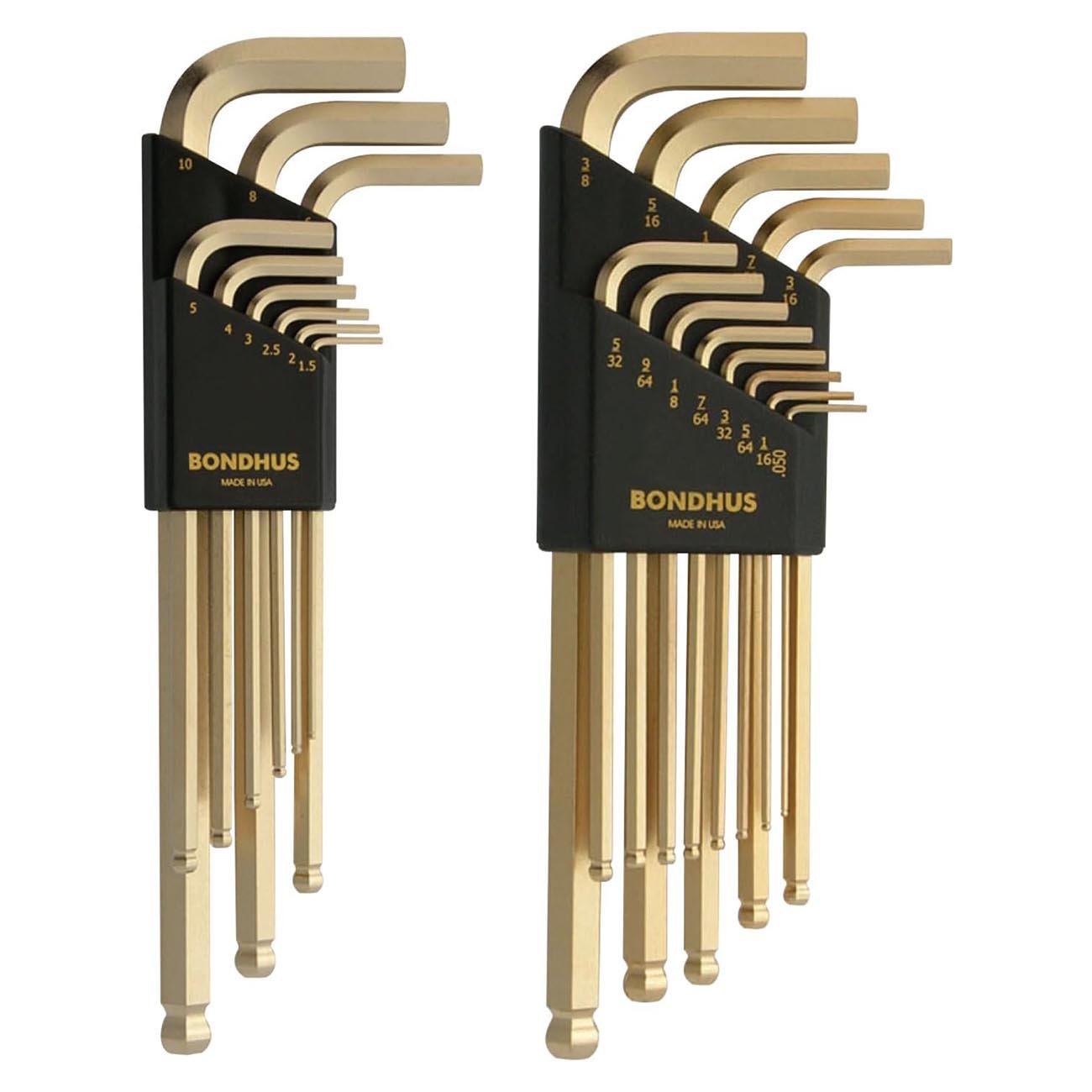 Bondhus GoldGuard Plated Balldriver Metric/SAE Ball End HEX L-Keys Double Set (22 Piece) - Clinch River Fishing USA