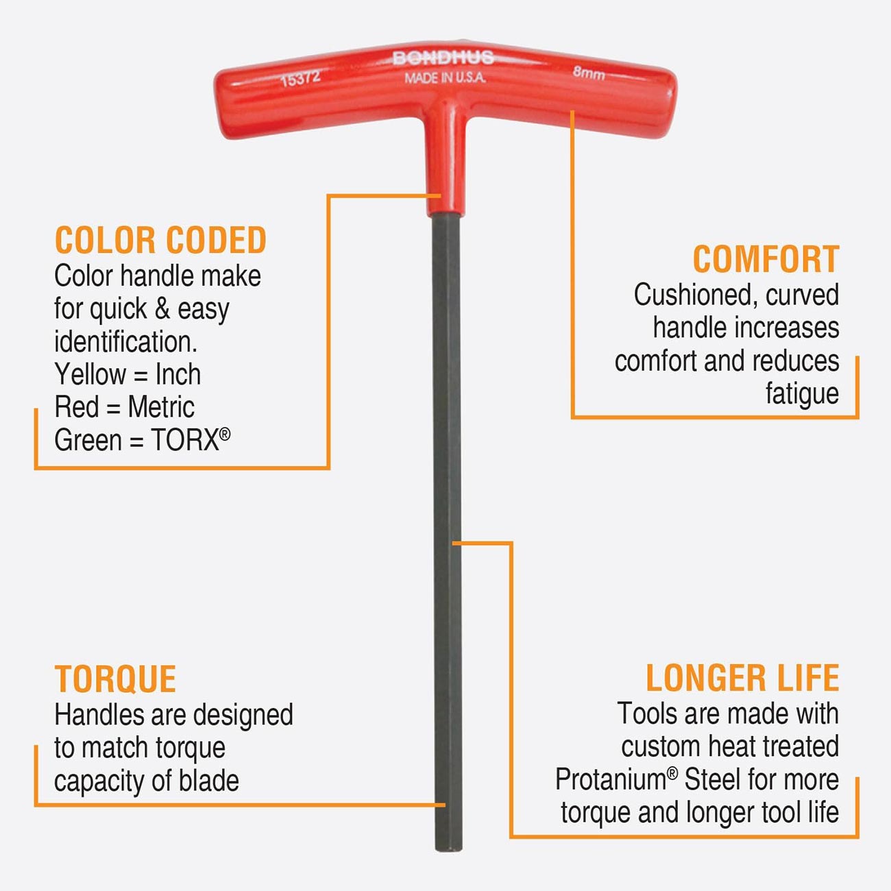 Bondhus Metric HEX T-Handle Wrenches with Stand 2 to 10mm (8 Piece) - Clinch River Fishing USA