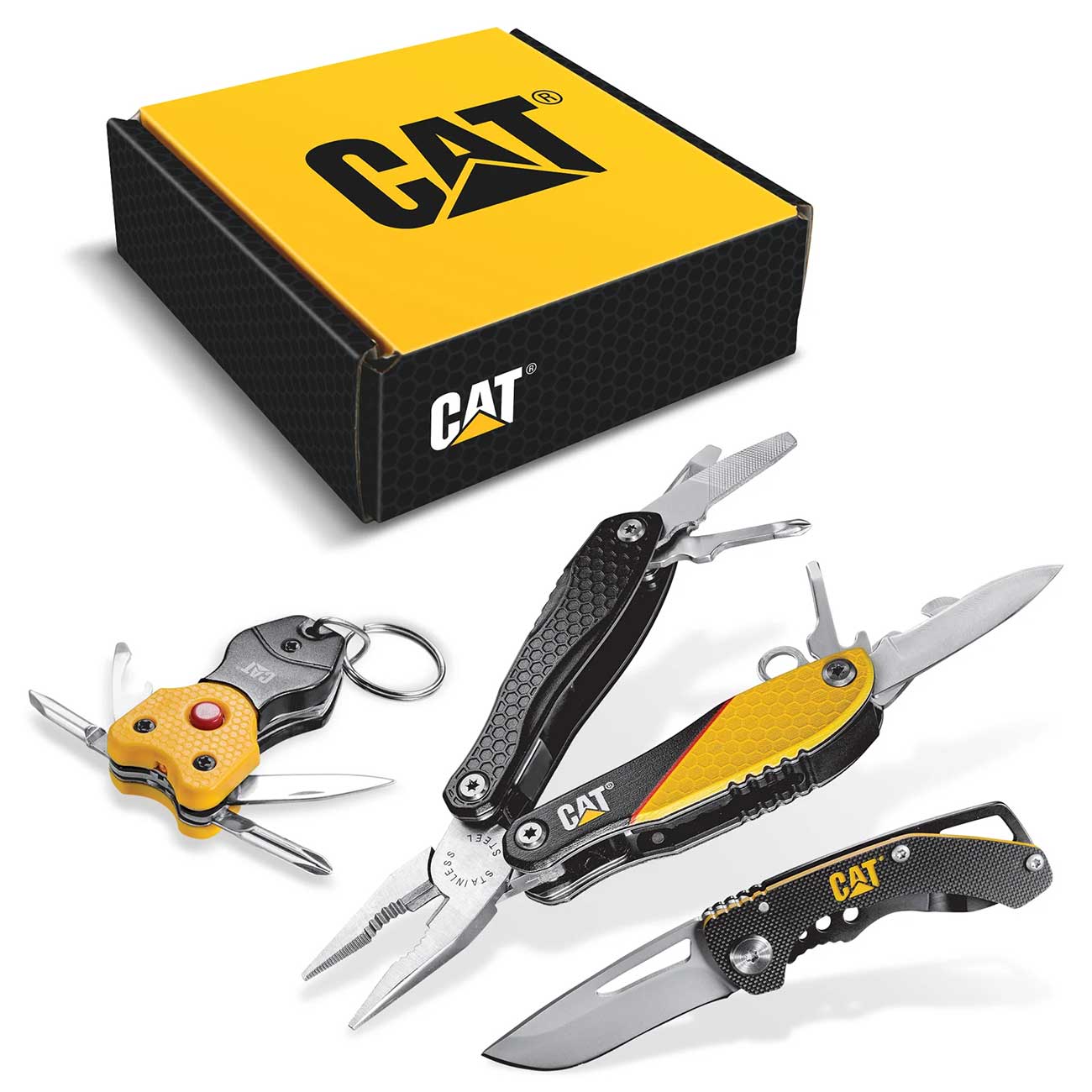 CAT 3 Piece 12-in-1 MultiTool Knife and MultiTool Key Chain Gift Box Set - Clinch River Fishing USA