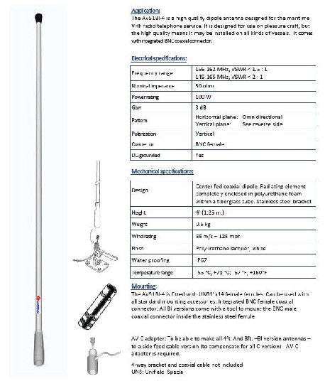 COMROD AV51BI (AIS) - 4' Marine VHF Antenna (AIS) | 21051 - Clinch River Fishing USA