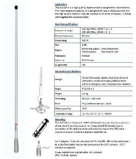 COMROD AV51BI (AIS) - 4' Marine VHF Antenna (AIS) | 21051 - Clinch River Fishing USA