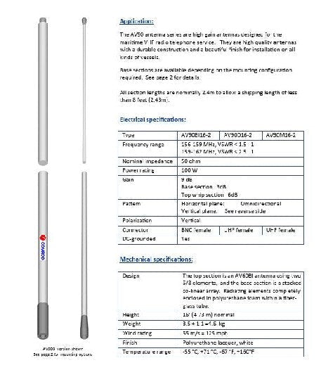 COMROD AV90/2BI - 16' Marine VHF Antenna, 2-Piece | 21090 SHIPPING CHARGES APPLY - Clinch River Fishing USA