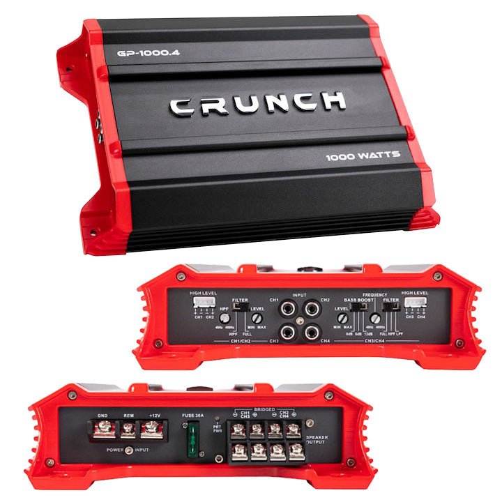 Crunch Ground Pounder 4 x 125 @ 4 Ohms 4 x 250 @ 2 Ohms 2 x 500 Watts @ 4 Ohms Bridged - Clinch River Fishing USA