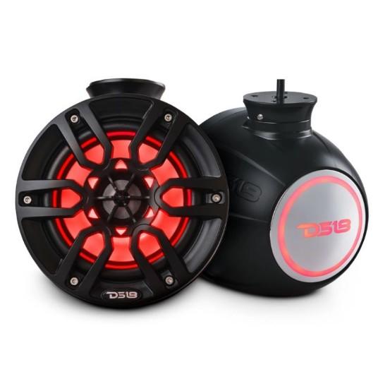 DS18 NXL 6.5" Marine and Powersports Compact Towers with Flat and Pole Mount LED RGB Lights 100 Watts Rms -Black | NXL-PS6BK - Clinch River Fishing USA