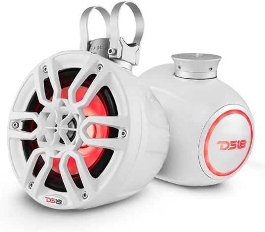 DS18 NXL 6.5" Marine and Powersports Compact Towers with Flat and Pole Mounts LED RGB Lights 100 Watts Rms -White | NXL-PS6W - Clinch River Fishing USA