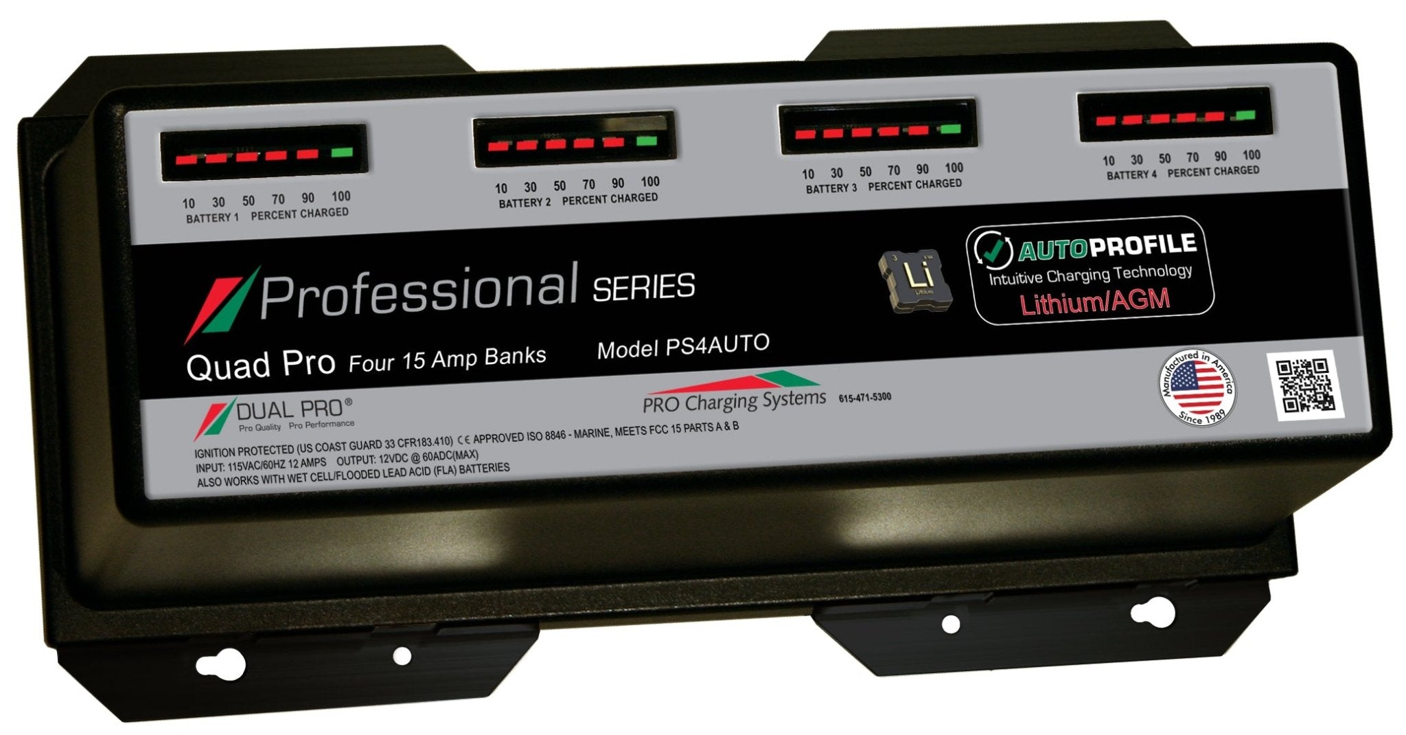 Dual Pro PS4AUTO Battery Charger, Auto Profille 4 Bank 60 Amps - Clinch River Fishing USA