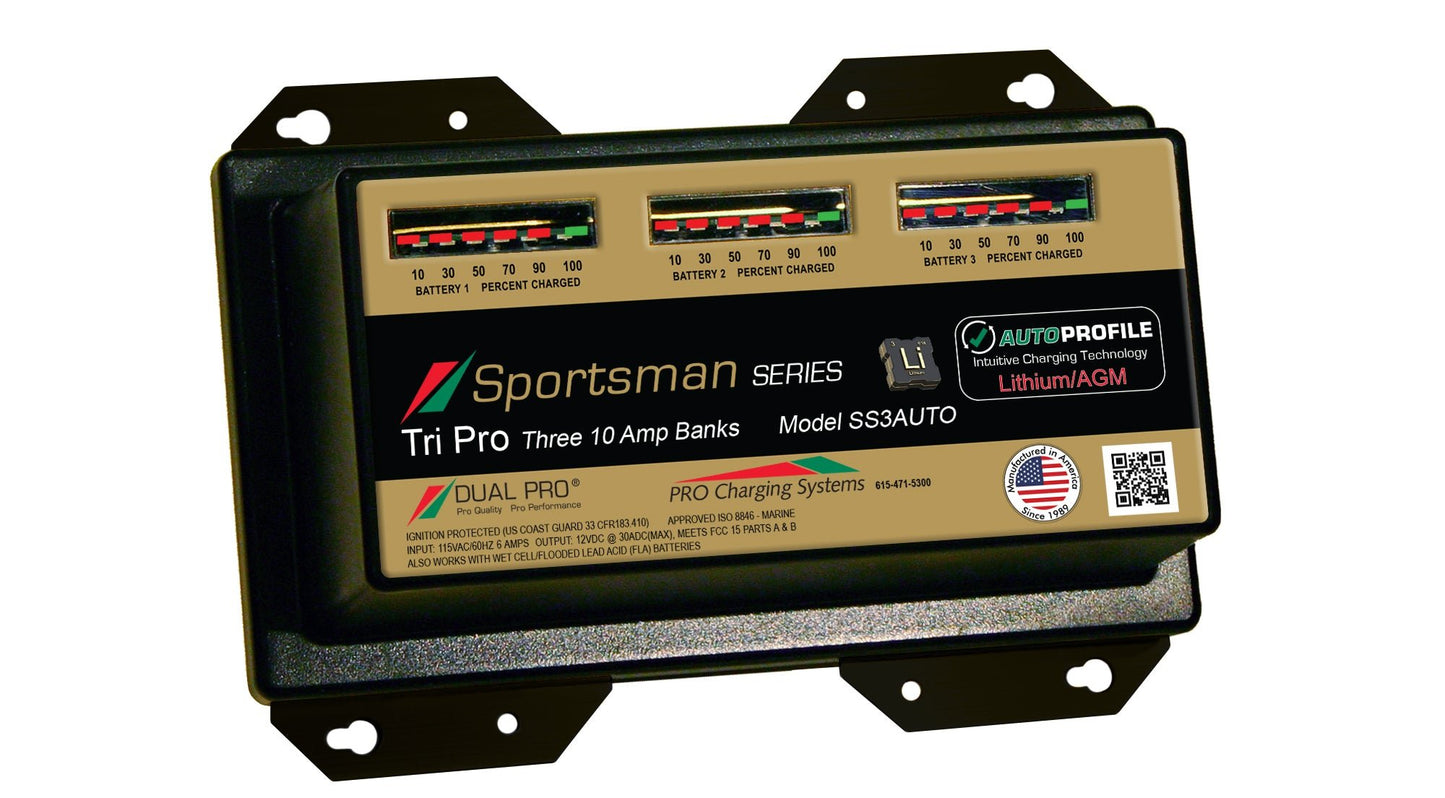 Dual Pro SS3AUTO Battery Charger, Auto Profile 3 Bank 30 Amps - Clinch River Fishing USA