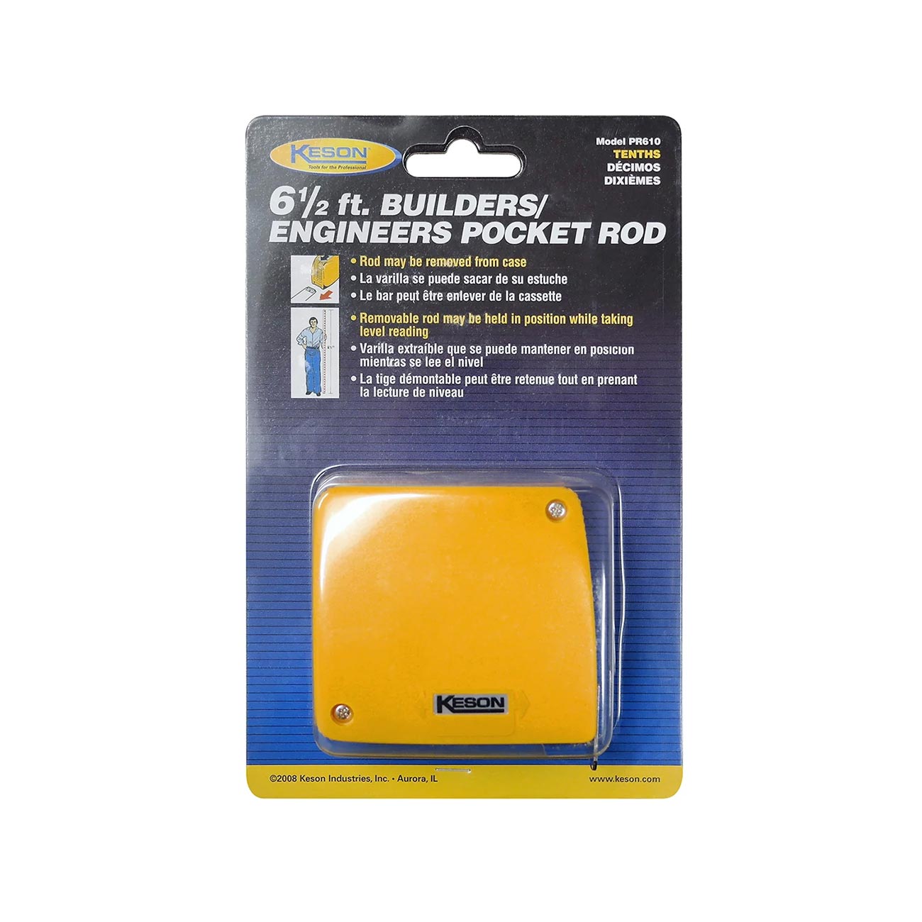 Keson Builder's Engineers Pocket Rod Tape Measure Length: 6.5 Foot (Units: Foot & 10ths) - Clinch River Fishing USA