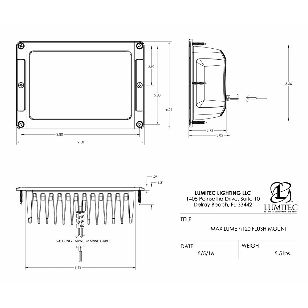 Lumitec Maxillume h120 - Flush Mount Flood Light - White Housing - White Dimming - Clinch River Fishing USA