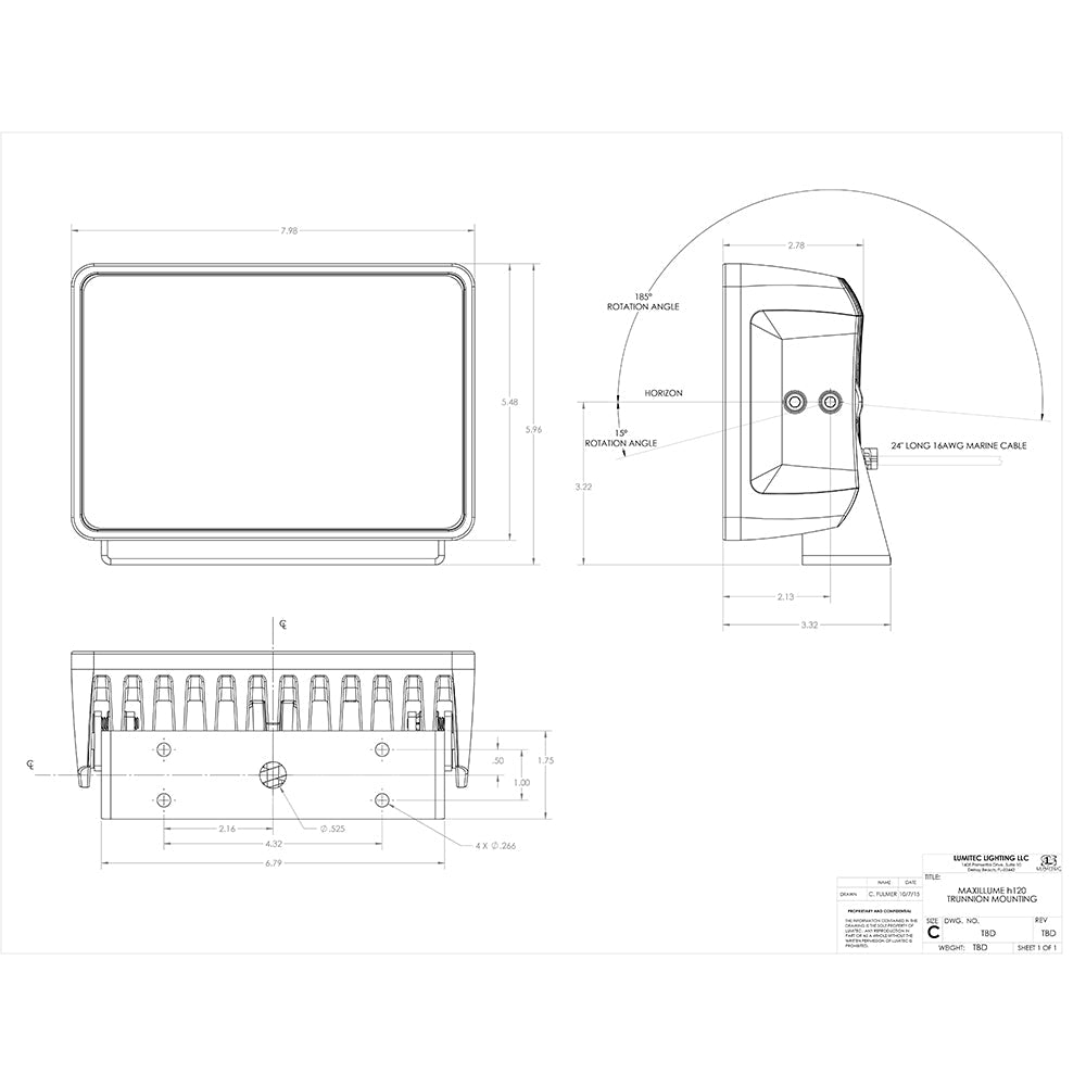 Lumitec Maxillume h120 - Trunnion Mount Flood Light - White Housing - White Dimming - Clinch River Fishing USA