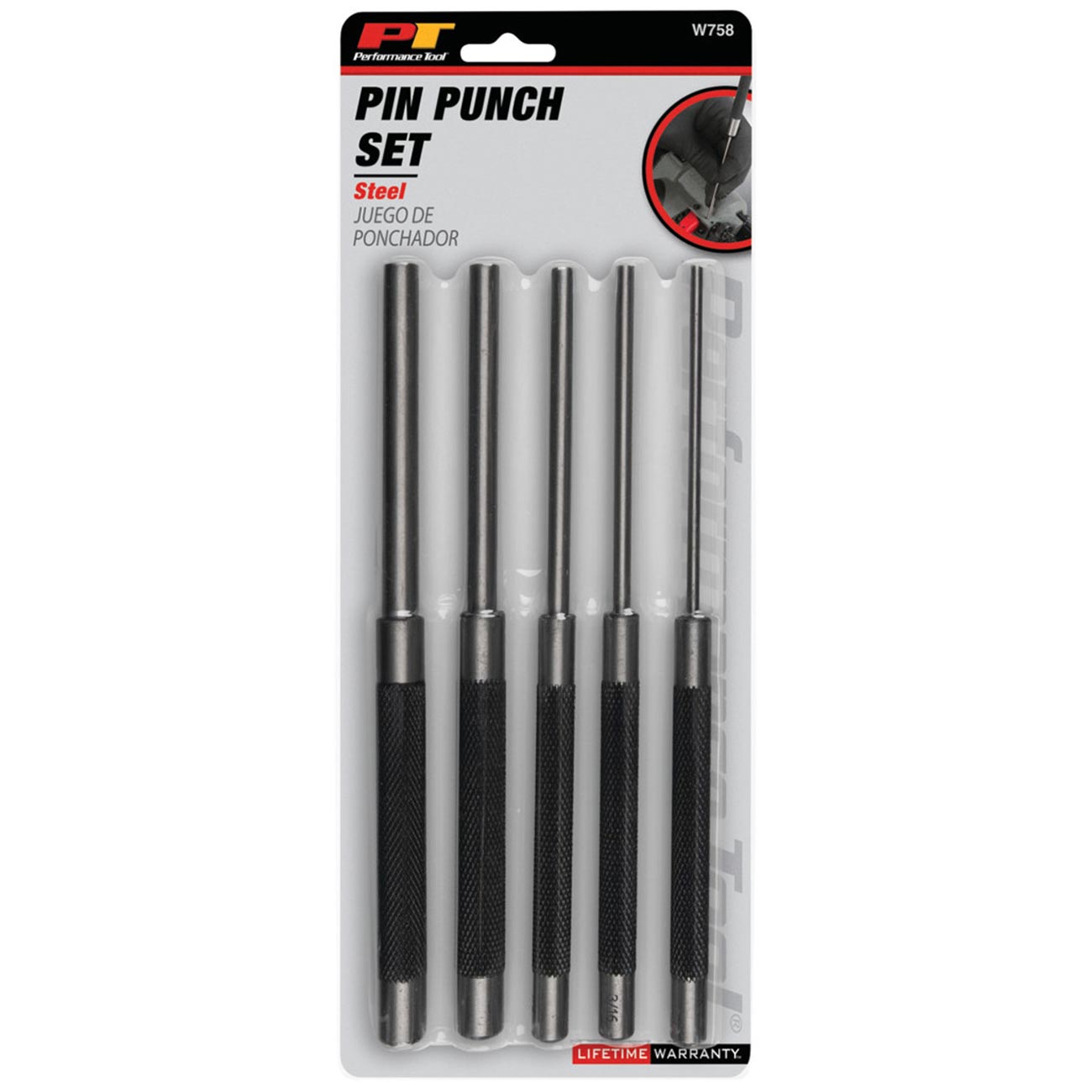 Performance Tool 8"-Long SAE Pin Punch Set (5 Piece) - Clinch River Fishing USA