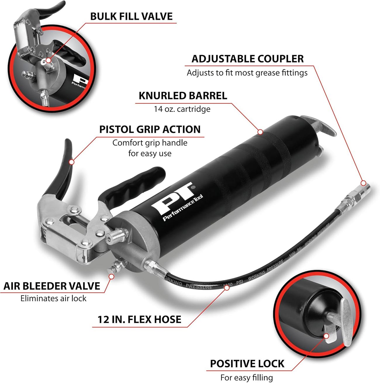 Performance Tool Pro Pistol Grip Grease Gun (for 14 oz. Cartridges) - Clinch River Fishing USA