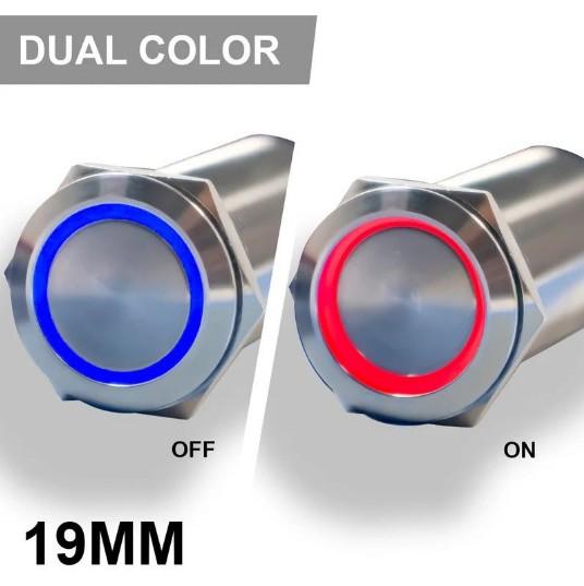 PLASHLIGHTS REVERT Harsh Environment 19MM Dual Color Push Button On/Off Switch - Stainless Steel | HPBS-19-SS-L - Clinch River Fishing USA