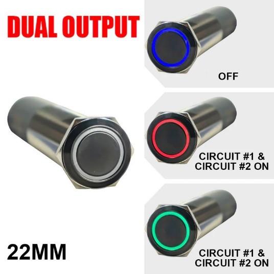 PLASHLIGHTS REVERT Harsh Environment 22MM 3 Color Dual Output Push Button Switch - Black | HPBS-DO-22-BLK-M - Clinch River Fishing USA